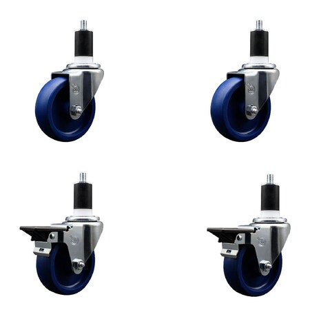 Service Caster 4'' Solid Poly Wheel Swivel 1-1/2'' Expanding Stem Caster Set 2 Brakes, 4PK SCC-EX20S414-SPUS-2-PLB-2-112